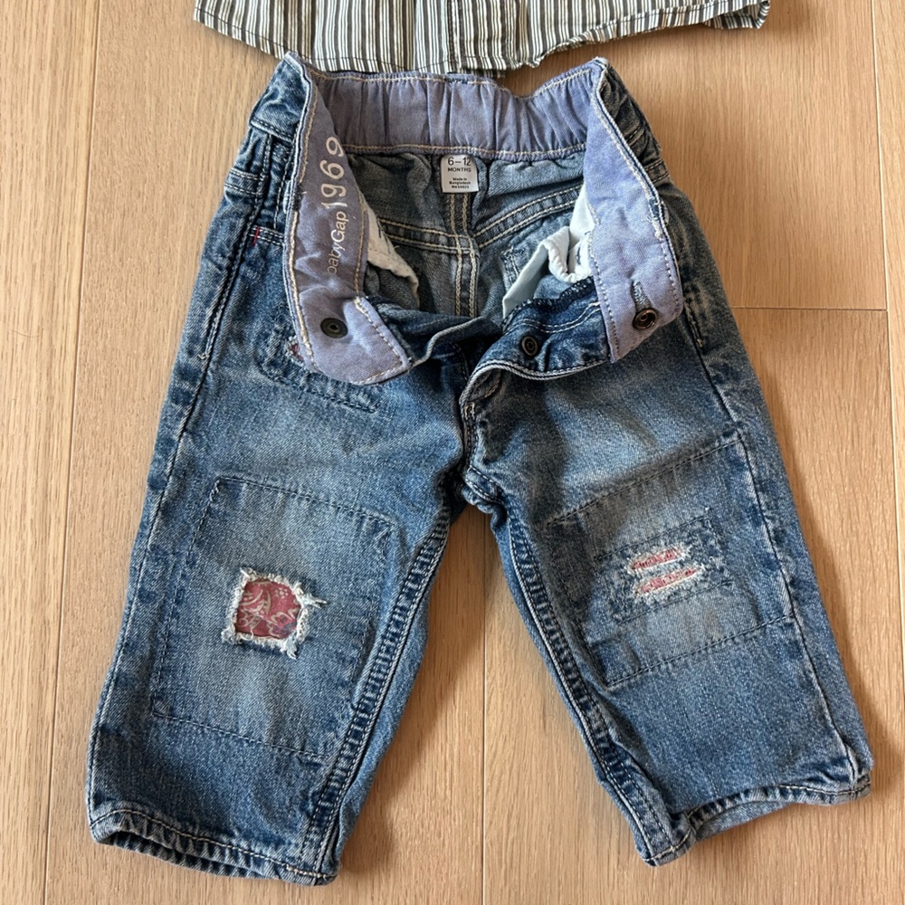 EGG / The Gap Baby Boy Outfit - Button Down Shirt and Distressed Jeans Set